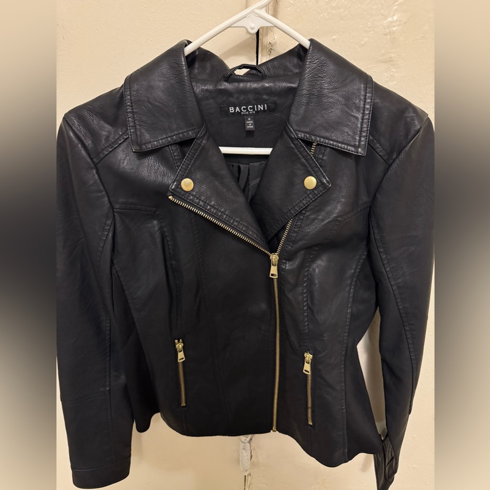 Baccini Women's Black Leather Moto Jacket